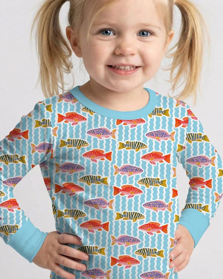 Preppy Fish Crew Bamboo Two Piece Long Sleeve Pajama Set