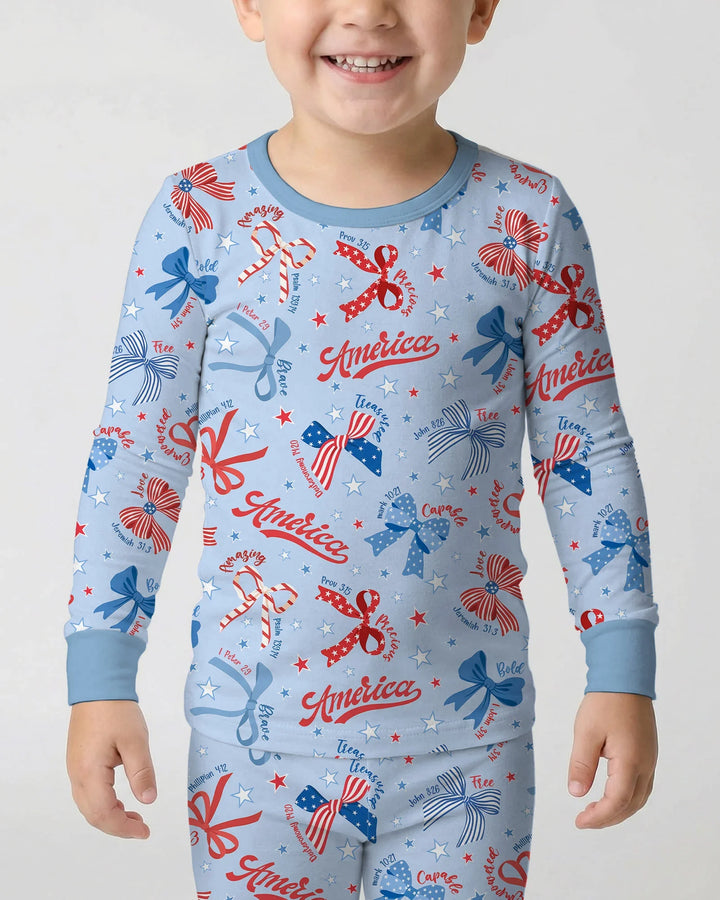 Girly Patriotic Bamboo Two Piece Long Sleeve Pajama Set