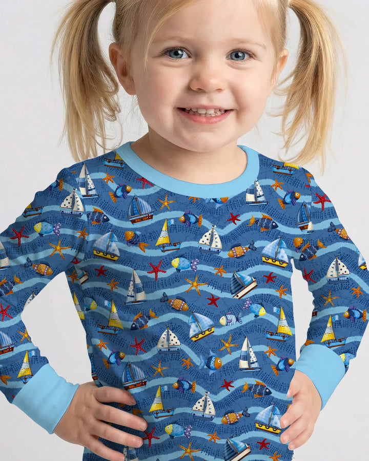 Blue Sail La Vie Family Matching Bamboo Two Piece Long Sleeve Pajama Set