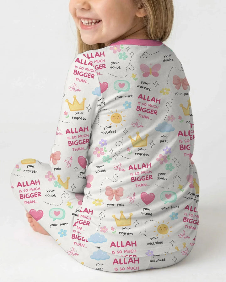 "Allah Is So Much Bigger Than..." Family Matching Bamboo Two Piece Long Sleeve Pajama Set