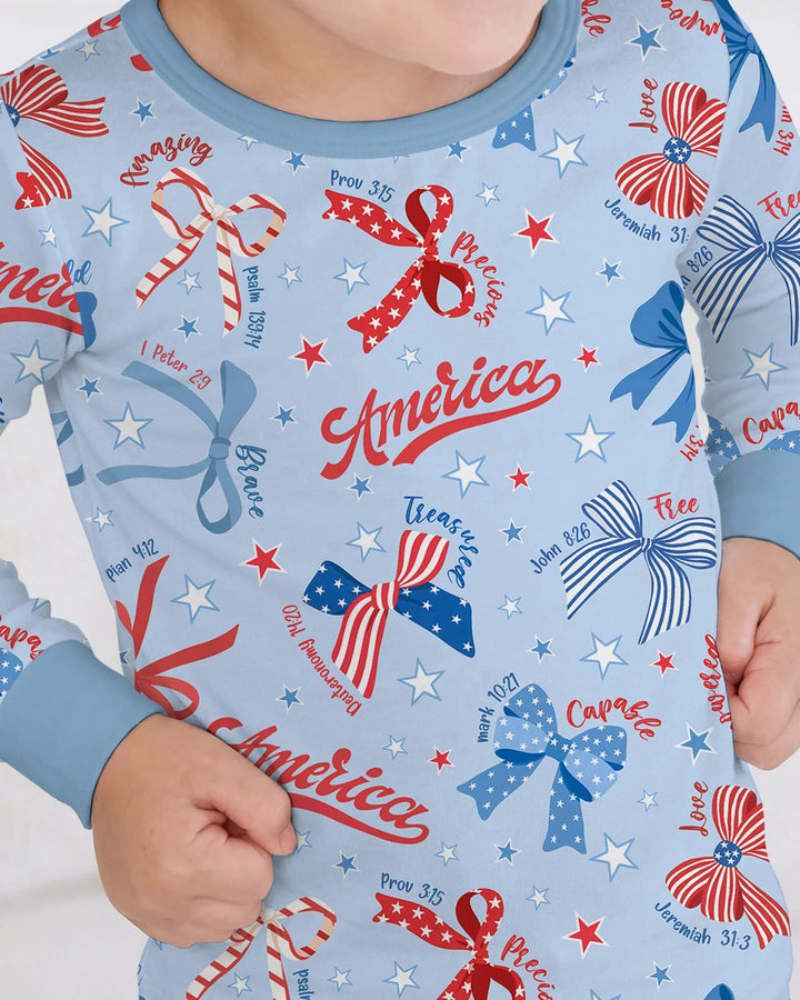 Girly Patriotic Bamboo Two Piece Long Sleeve Pajama Set