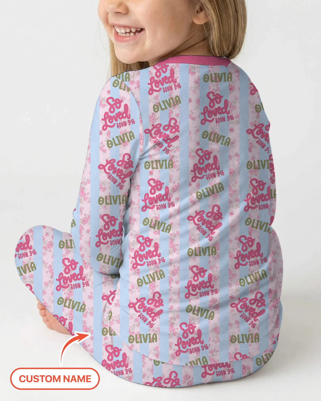 So Loved Custom Name Bamboo Two Piece Long Sleeve Pajama Set