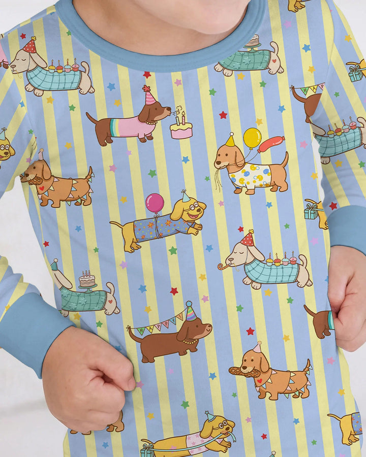 Custom Name Birthday Dachshund Bamboo Two Piece Long Sleeve Pajama Set