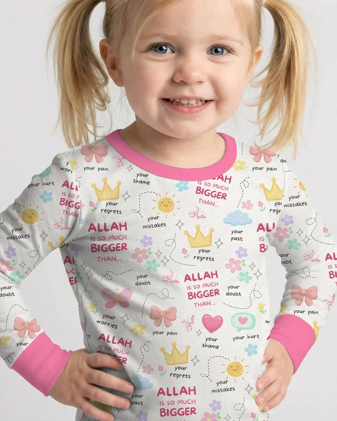 "Allah Is So Much Bigger Than..." Family Matching Bamboo Two Piece Long Sleeve Pajama Set