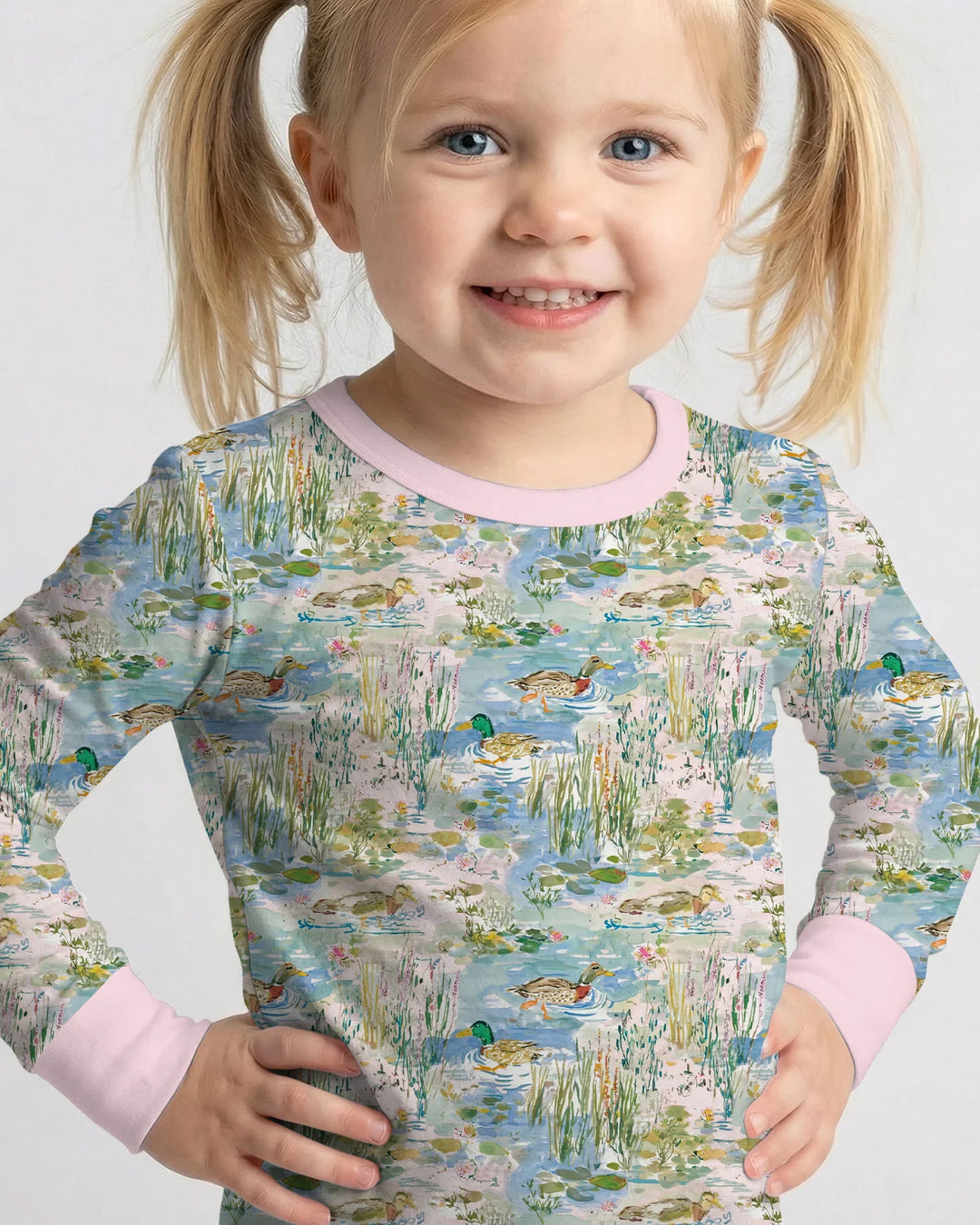 Watercolor Mallard Duck Bamboo Two Piece Long Sleeve Pajama Set
