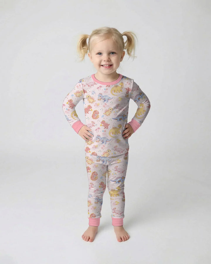 Dino Easter Bamboo Two Piece Long Sleeve Pajama Set