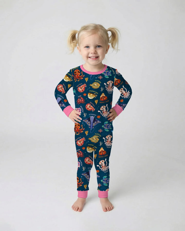 Deep Blue Wonders Bamboo Two Piece Long Sleeve Pajama Set
