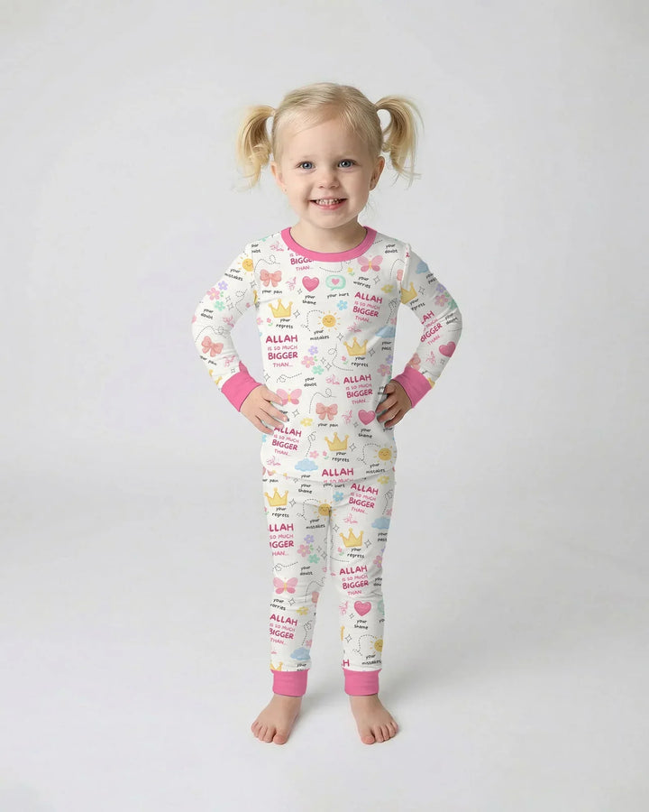 "Allah Is So Much Bigger Than..." Family Matching Bamboo Two Piece Long Sleeve Pajama Set