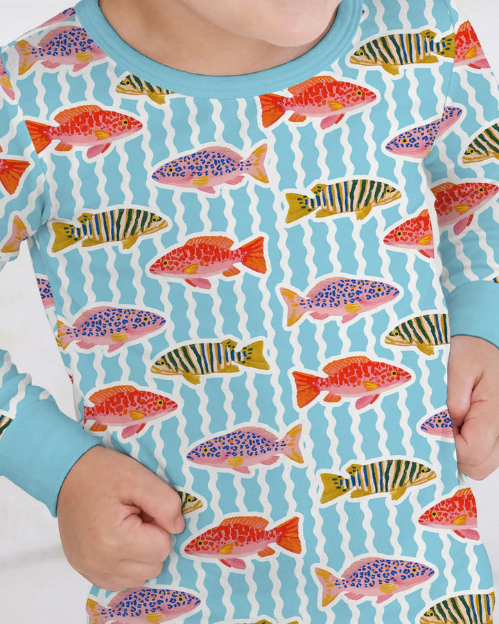 Preppy Fish Crew Bamboo Two Piece Long Sleeve Pajama Set
