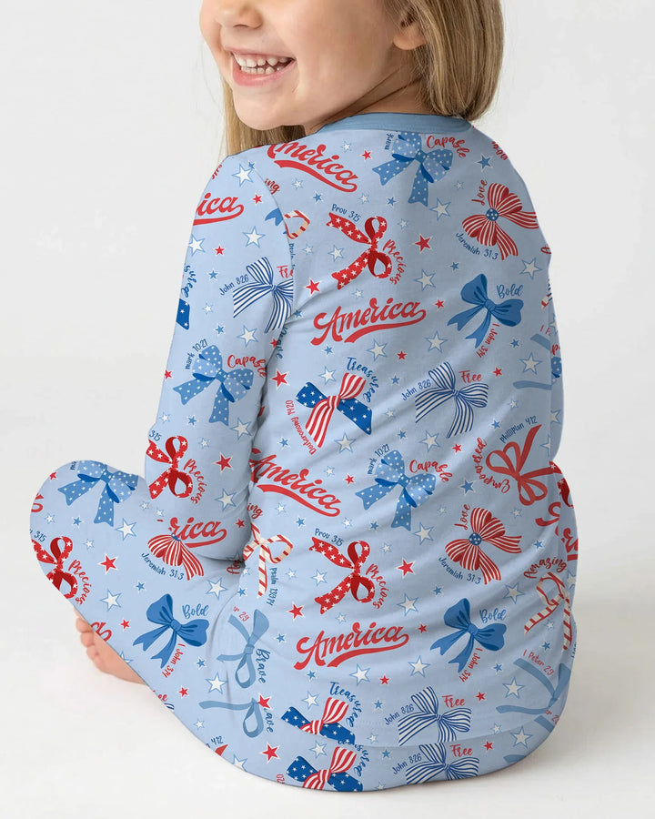 Girly Patriotic Bamboo Two Piece Long Sleeve Pajama Set