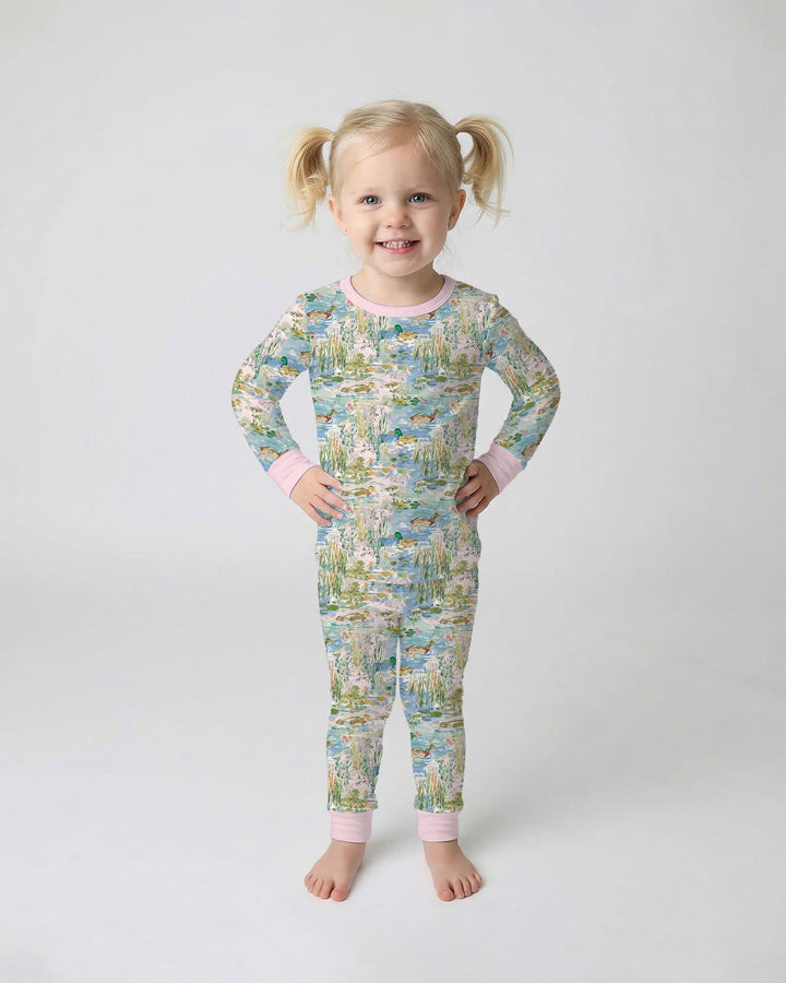 Watercolor Mallard Duck Bamboo Two Piece Long Sleeve Pajama Set