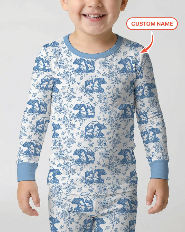 Custom Name Mama Bear Toile Bamboo Two Piece Long Sleeve Pajama Set