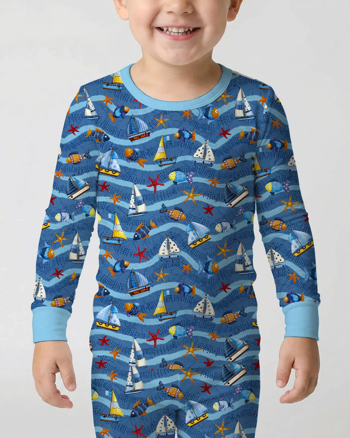 Blue Sail La Vie Family Matching Bamboo Two Piece Long Sleeve Pajama Set