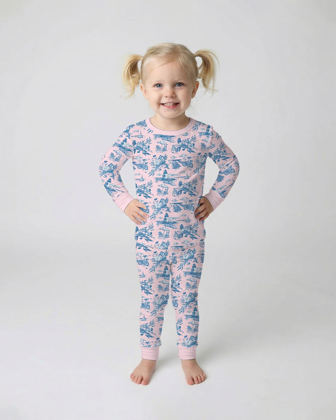 Summer Toile Bamboo Two Piece Long Sleeve Pajama Set