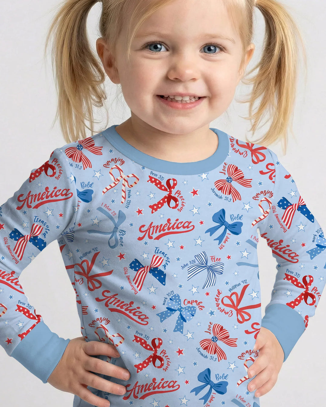 Girly Patriotic Bamboo Two Piece Long Sleeve Pajama Set