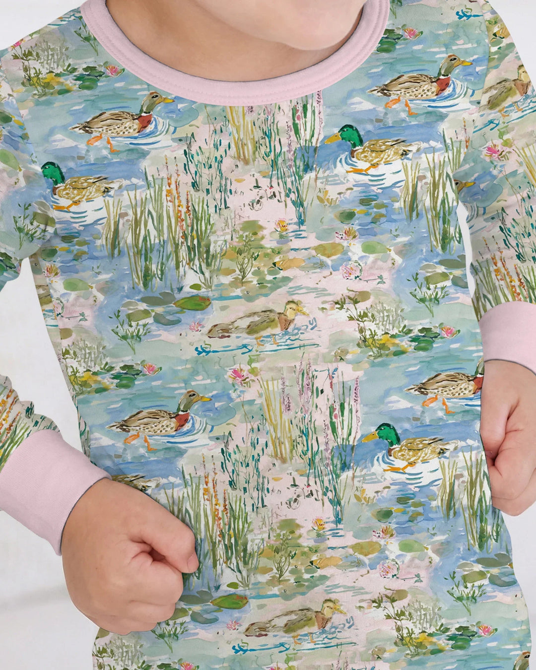 Watercolor Mallard Duck Bamboo Two Piece Long Sleeve Pajama Set