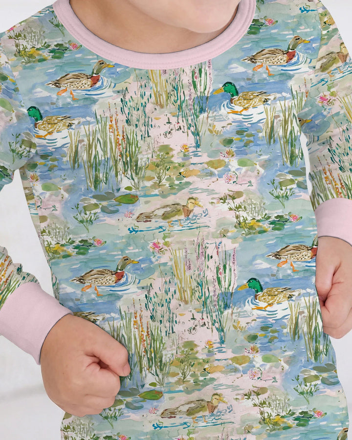 Watercolor Mallard Duck Bamboo Two Piece Long Sleeve Pajama Set