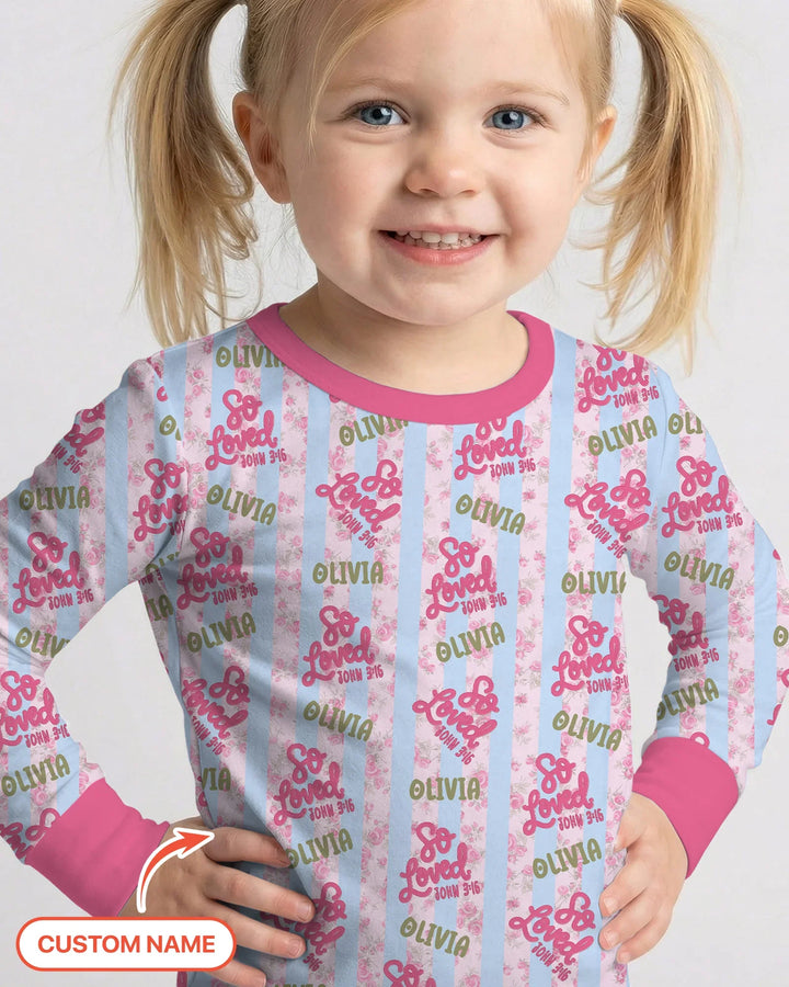 So Loved Custom Name Bamboo Two Piece Long Sleeve Pajama Set