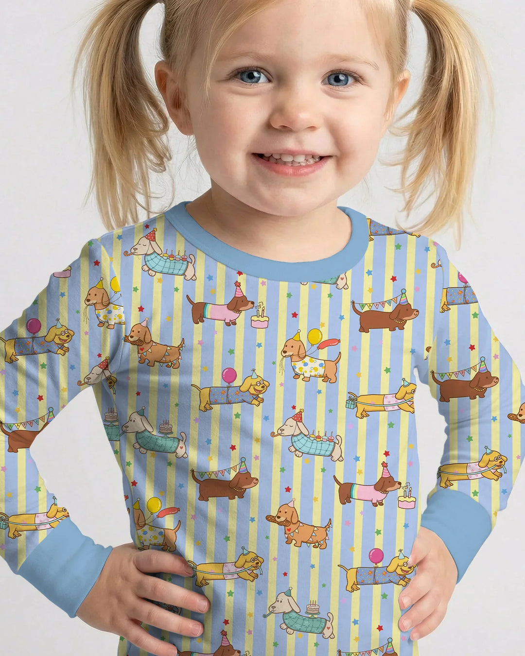 Custom Name Birthday Dachshund Bamboo Two Piece Long Sleeve Pajama Set