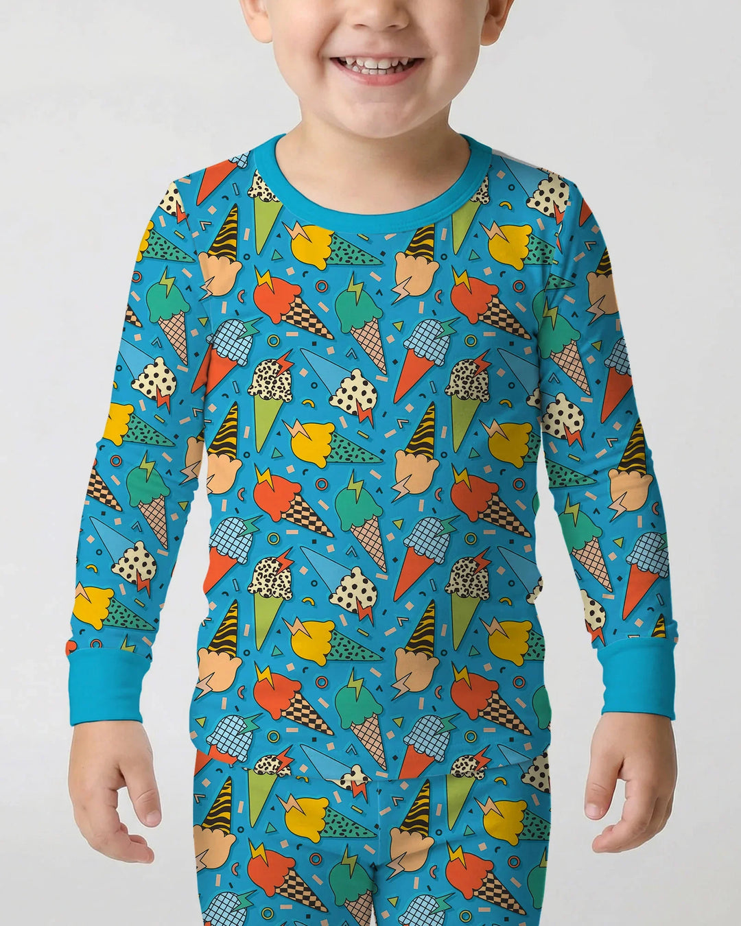 Summer Retro Ice Creams Family Matching Bamboo Two Piece Long Sleeve Pajama Set