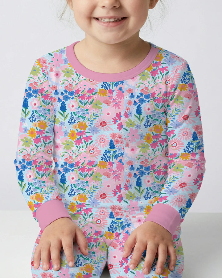 Little Flower Garden Matching Bamboo Two Piece Long Sleeve Pajama Set