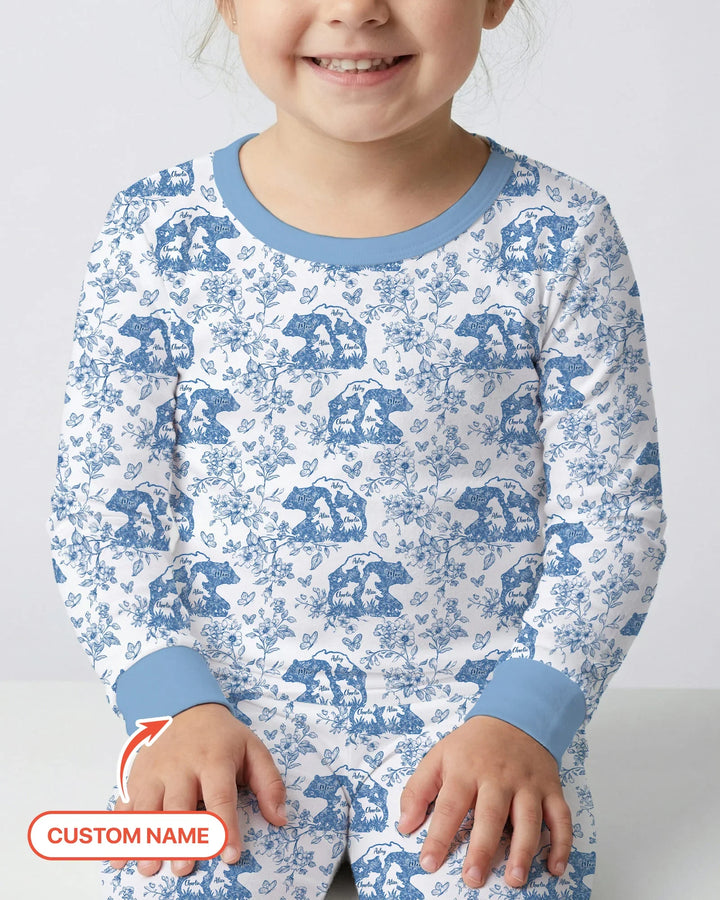 Custom Name Mama Bear Toile Bamboo Two Piece Long Sleeve Pajama Set
