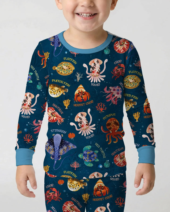 Deep Blue Wonders Bamboo Two Piece Long Sleeve Pajama Set
