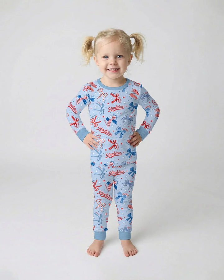 Girly Patriotic Bamboo Two Piece Long Sleeve Pajama Set