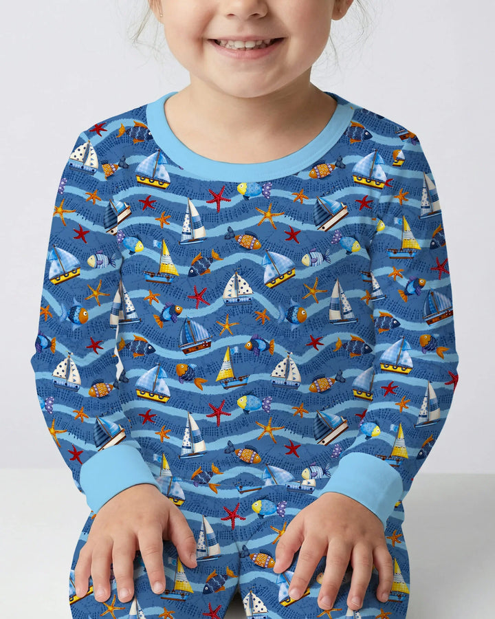 Blue Sail La Vie Family Matching Bamboo Two Piece Long Sleeve Pajama Set