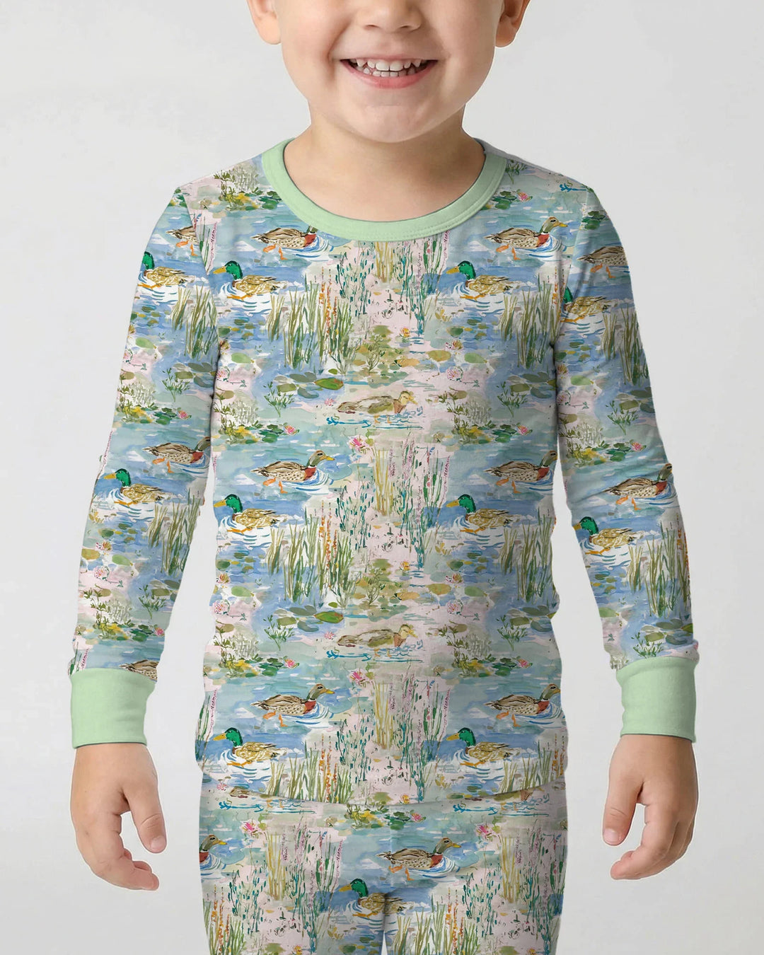 Watercolor Mallard Duck Bamboo Two Piece Long Sleeve Pajama Set