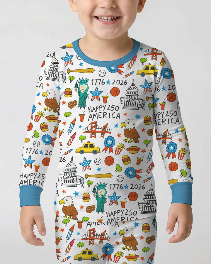 Happy 250 America 7626 Bamboo Two Piece Long Sleeve Pajama Set