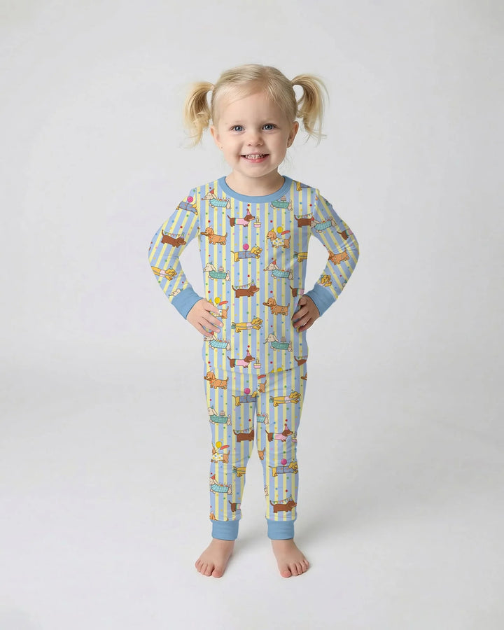 Custom Name Birthday Dachshund Bamboo Two Piece Long Sleeve Pajama Set