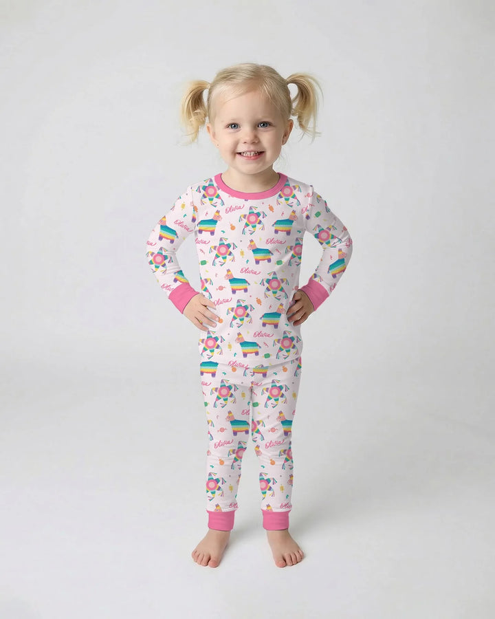 Custom Name Smash the Pinata Bamboo Two Piece Long Sleeve Pajama Set