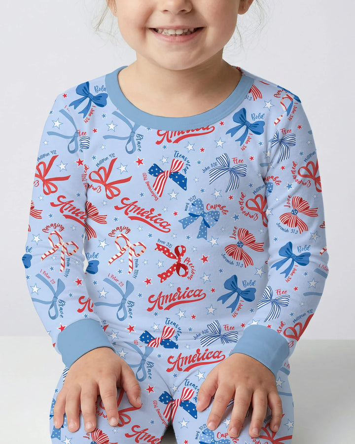 Girly Patriotic Bamboo Two Piece Long Sleeve Pajama Set