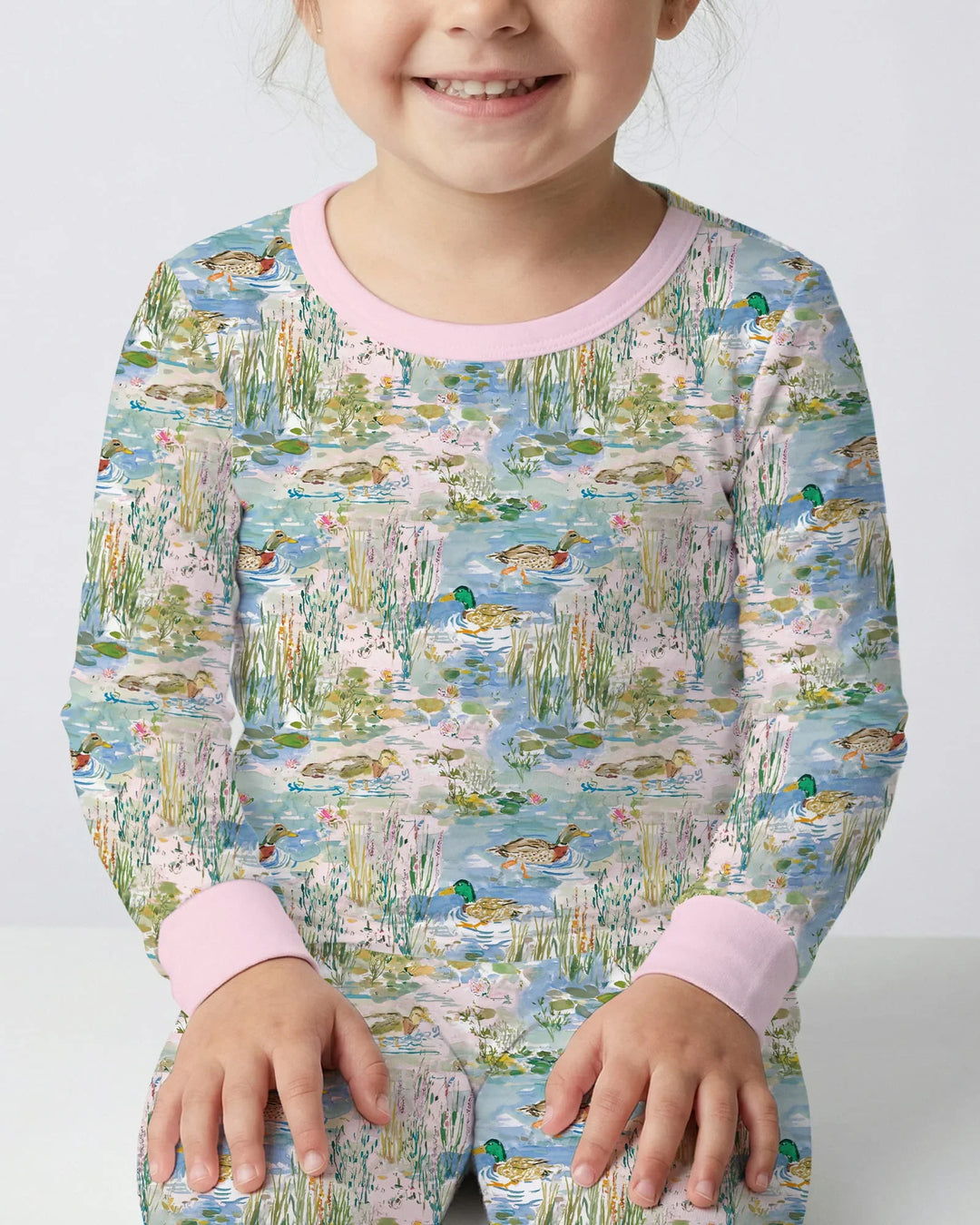 Watercolor Mallard Duck Bamboo Two Piece Long Sleeve Pajama Set