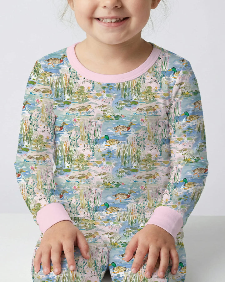 Watercolor Mallard Duck Bamboo Two Piece Long Sleeve Pajama Set