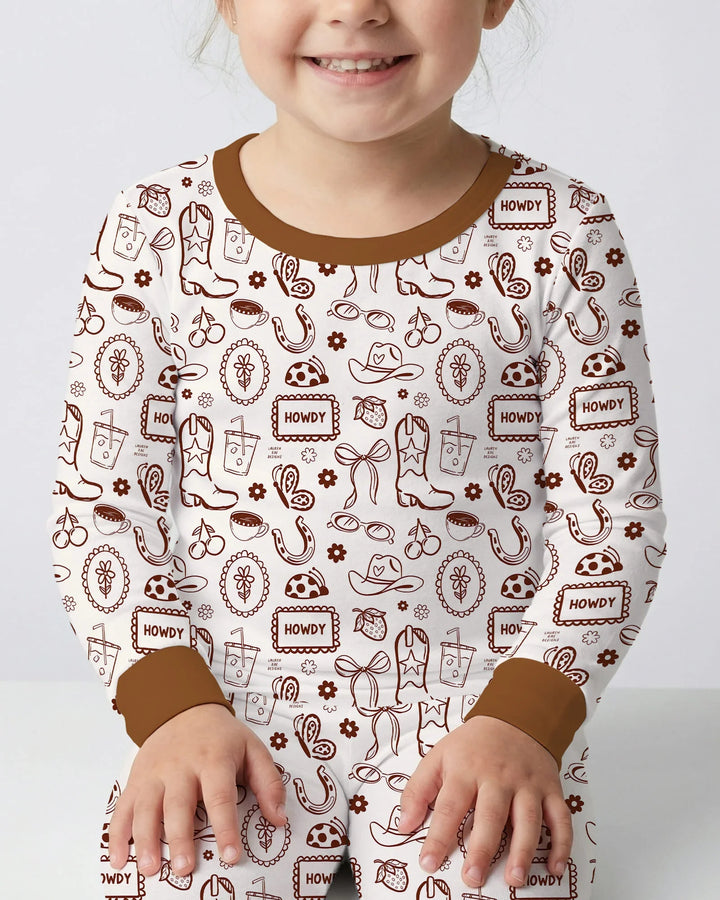 Doodle Wild West Cowgirl Bamboo Two Piece Long Sleeve Pajama Set