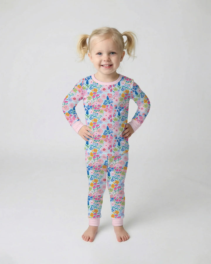Little Flower Garden Matching Bamboo Two Piece Long Sleeve Pajama Set