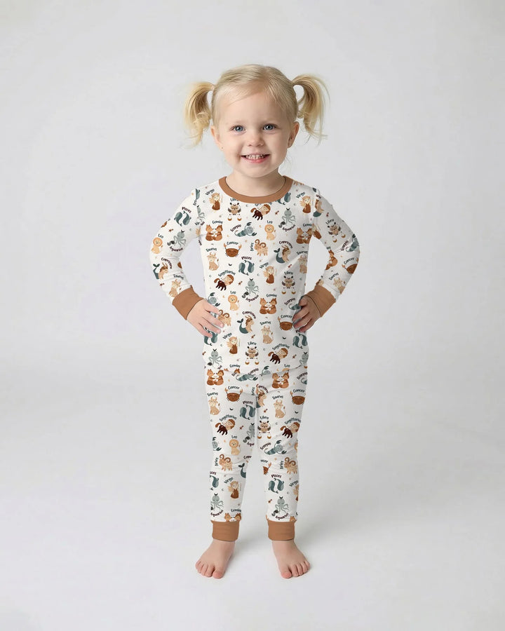 Cute Kids Horoscope Bamboo Two Piece Long Sleeve Pajama Set