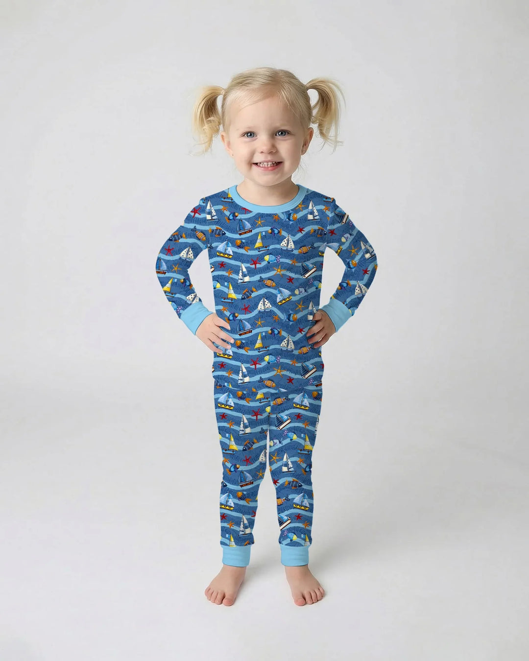 Blue Sail La Vie Family Matching Bamboo Two Piece Long Sleeve Pajama Set