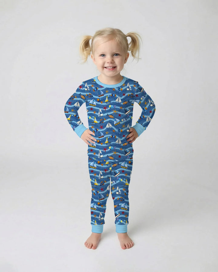 Blue Sail La Vie Family Matching Bamboo Two Piece Long Sleeve Pajama Set