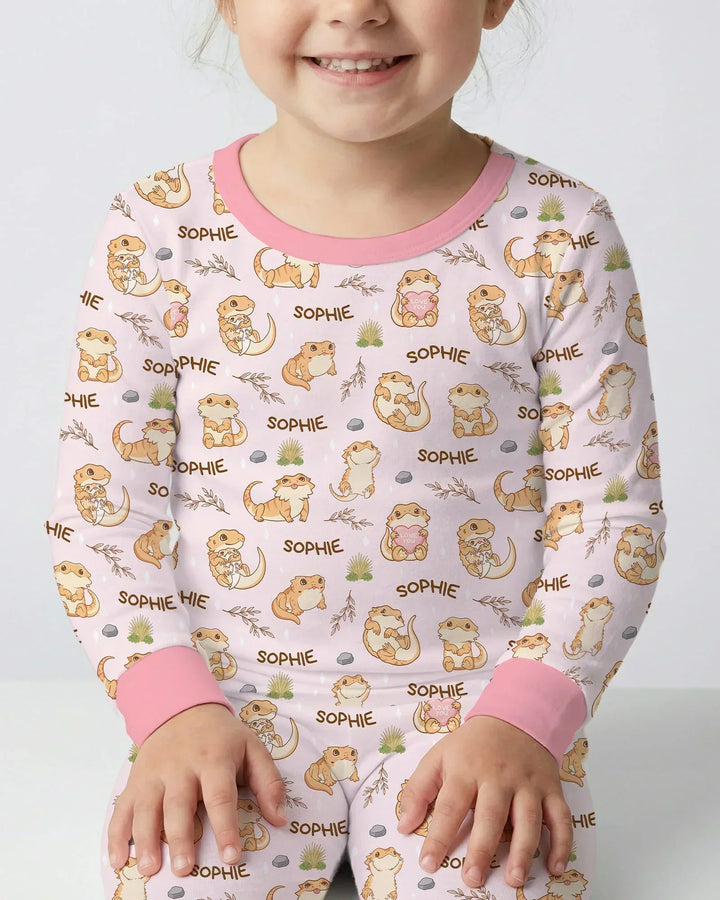 Custom Name Clueless Beardie Bamboo Two Piece Long Sleeve Pajama Set