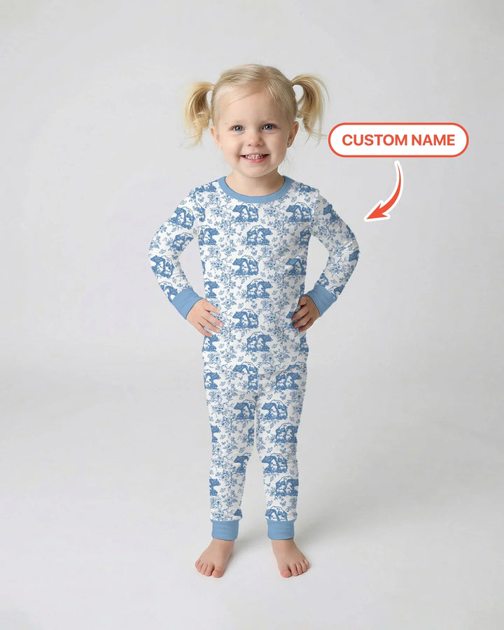Custom Name Mama Bear Toile Bamboo Two Piece Long Sleeve Pajama Set