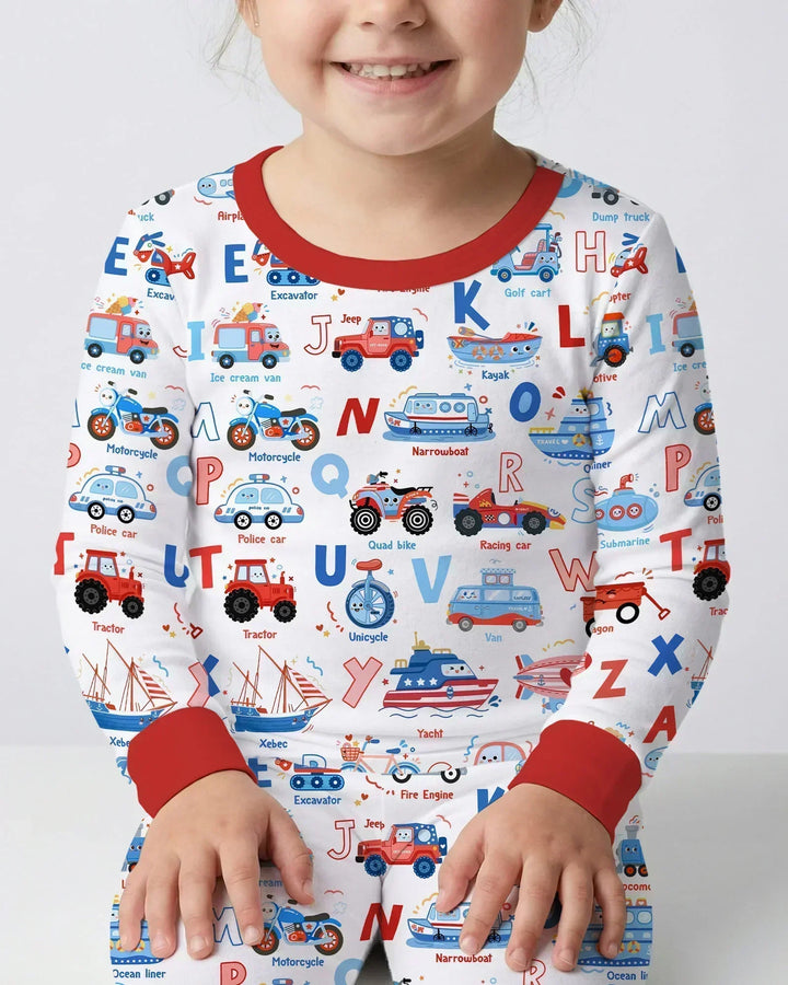 Patriotic Construction Bamboo Two Piece Long Sleeve Pajama Set