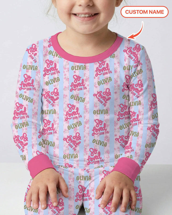 So Loved Custom Name Bamboo Two Piece Long Sleeve Pajama Set
