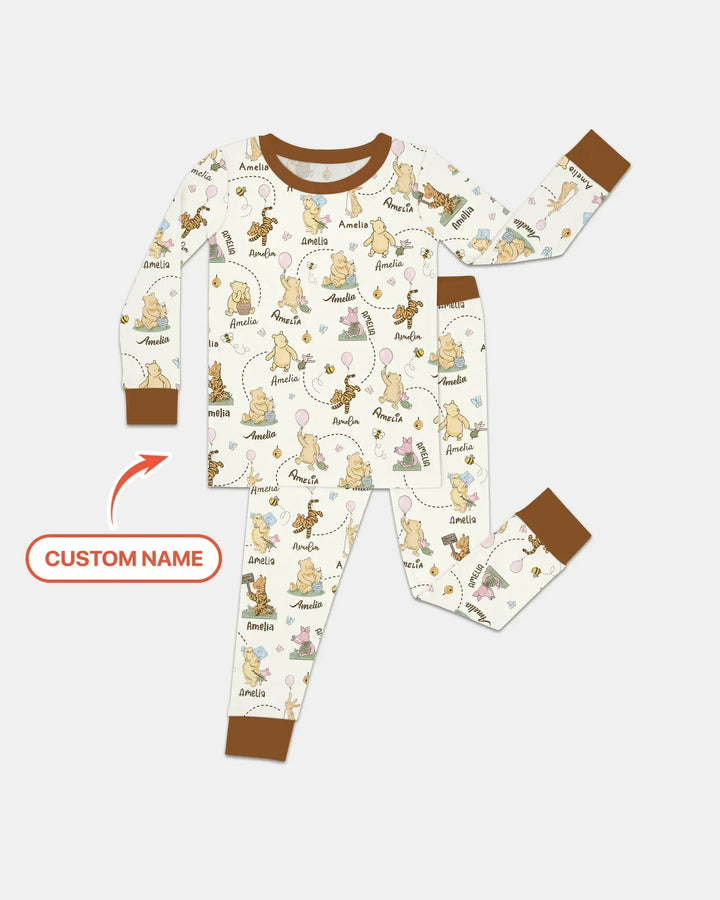 Once Upon A Bear Custom Name Bamboo Two Piece Long Sleeve Pajama Set