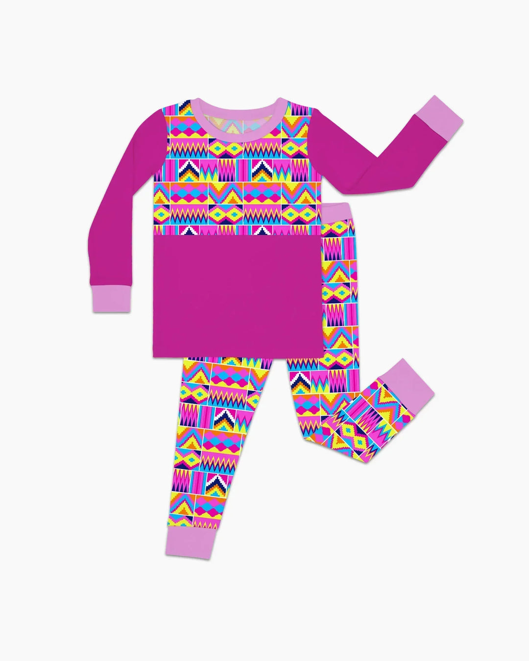 Kente Vibes Family Matching Bamboo Two Piece Long Sleeve Pajama Set