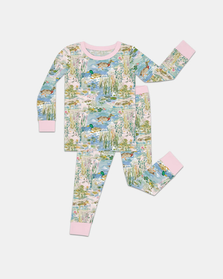 Watercolor Mallard Duck Bamboo Two Piece Long Sleeve Pajama Set