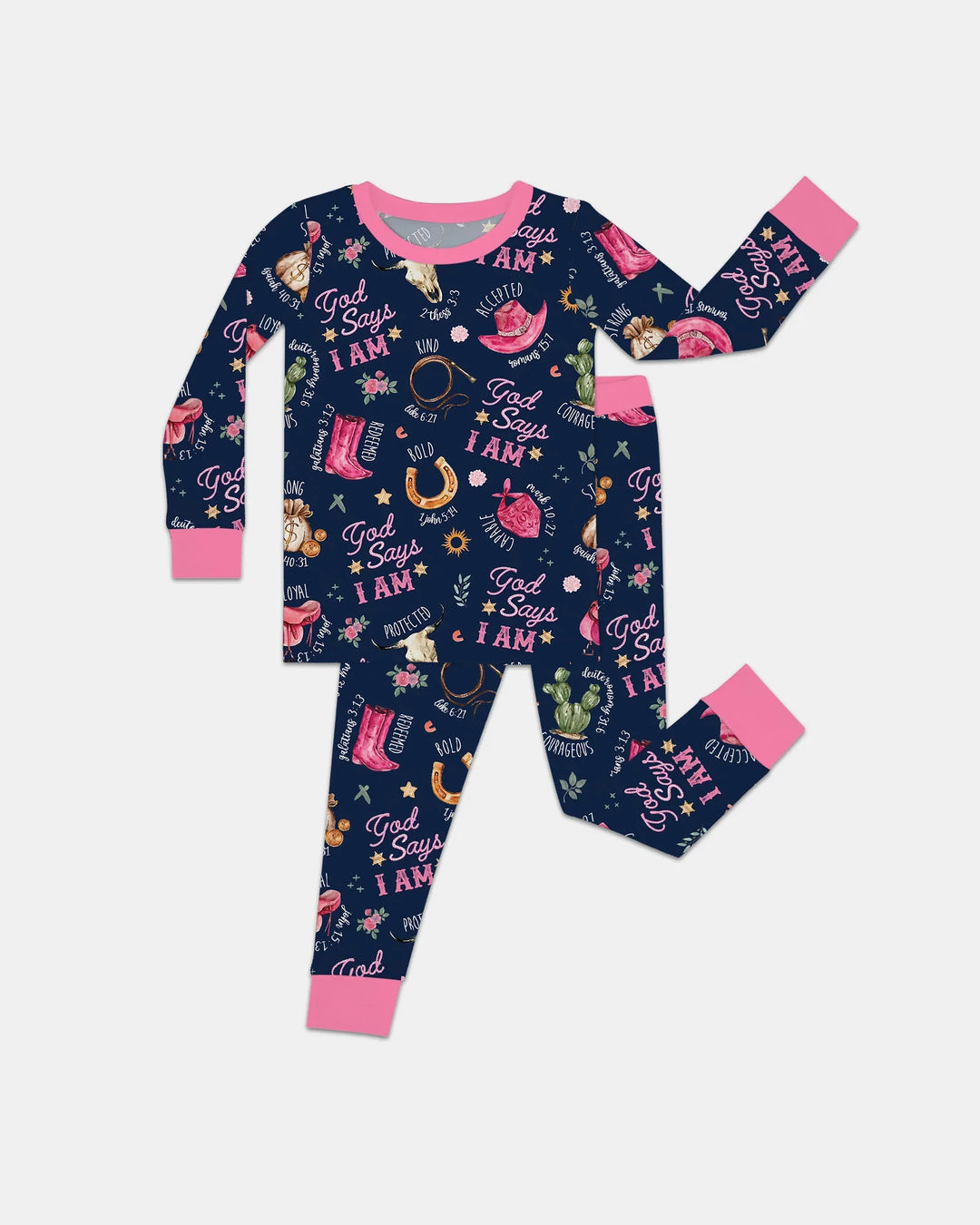 God Says I Am Western Faith Bamboo Two Piece Long Sleeve Pajama Set
