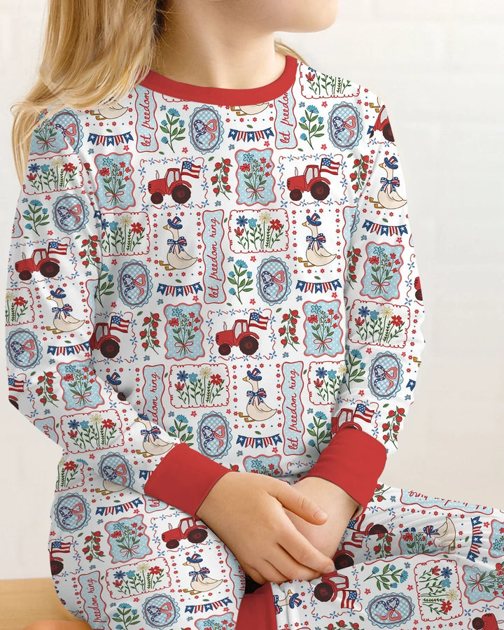 Patriotic USA Silly Goose Family Matching Bamboo Two Piece Long Sleeve Pajama Set